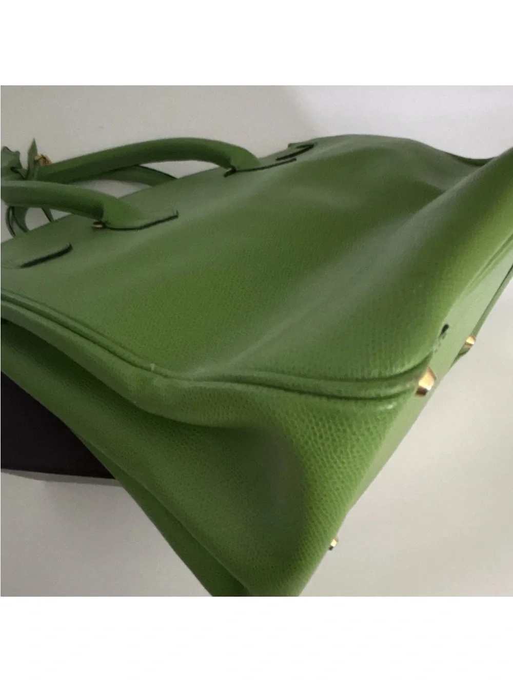 Green Leather Top-Handle Bag with Gold Hardware